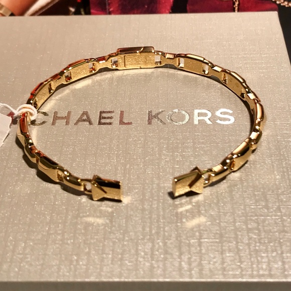 🎁 NWT $225 MICHAEL KORS Mercer Link 14K Gold Cuff - Picture 3 of 8